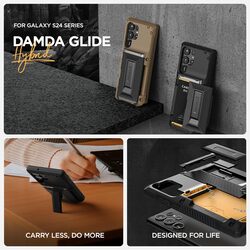 VRS Design Samsung Galaxy S24 ULTRA case cover Damda Glide Hybrid Wallet Semi Automatic Slider Credit Card Holder Slot (3-4 Cards) and Kickstand - Black Groove