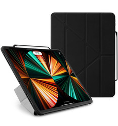 Pipetto Apple iPad Pro 12.9 inch (2021) Combination case cover Origami No. 3 Ultra Smart cover with 5 in 1 stand, Storage with Sync & Charge compatible with Apple Pencil 2, Black