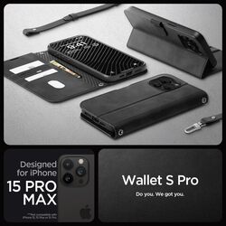 Spigen iPhone 15 Pro Max case cover Wallet S Pro Premium Leather with Wrist Strap/ Body Strap - Black