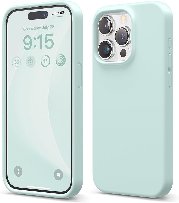 Elago Liquid Silicone for iPhone 15 Pro MAX Case Cover Full Body Protection, Shockproof, Slim, Anti-Scratch Soft Microfiber Lining - Mint