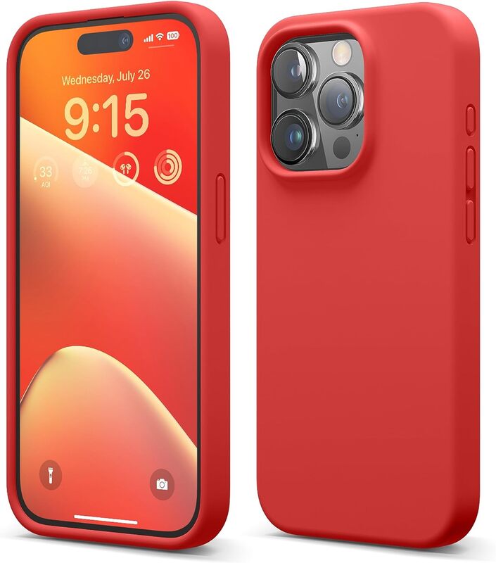 Elago Liquid Silicone for iPhone 15 PRO Case Cover Full Body Protection, Shockproof, Slim, Anti-Scratch Soft Microfiber Lining - Red