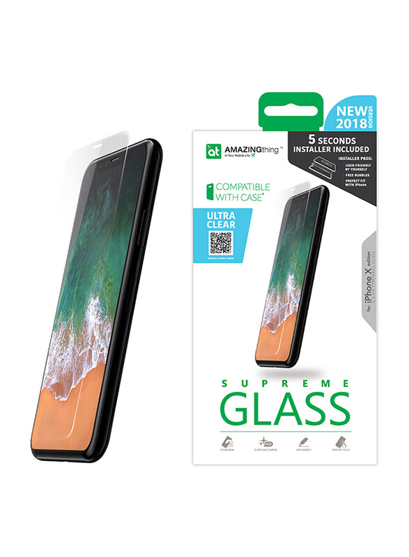 

Amazing Thing Apple iPhone X Supreme Glass Ultra Clear Hard Tempered Glass Screen Protector, with Installer Tray/Kit, Clear