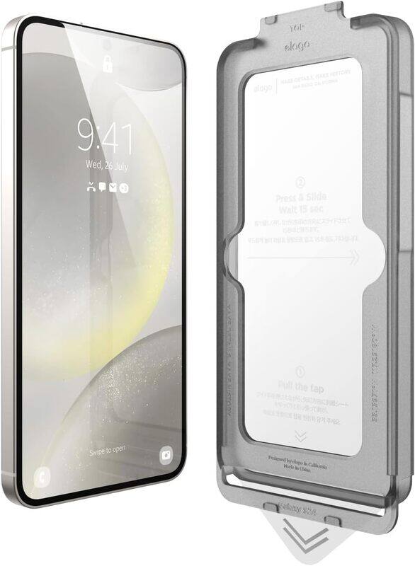 elago Samsung Galaxy S24 Screen Protector Tempered Glass 9H Shatter Proof Crystal Clear with Pull-N-Go easy Install Tray