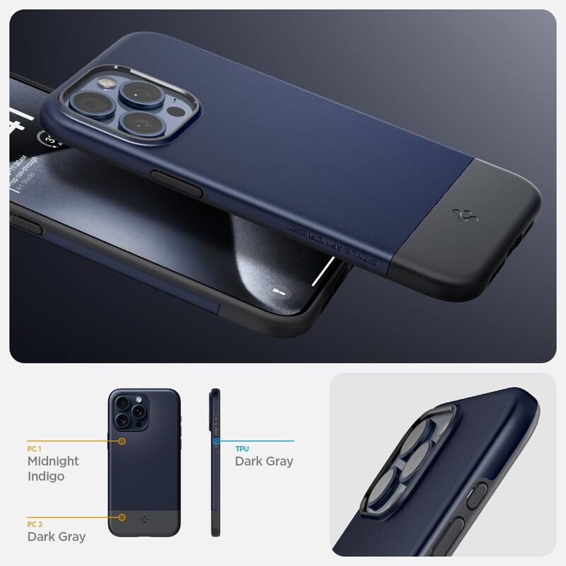 Spigen Style Armor MagFit for iPhone 15 PRO case cover Magnetic [MagSafe compatible] - Midnight Indigo