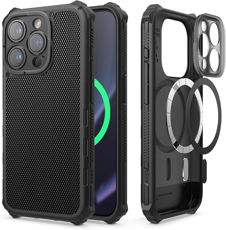 

Elago Magnetic Armor for iPhone 15 Pro Max Military Grade Compatible with MagSafe Case Cover with Rigid Pattern - Black