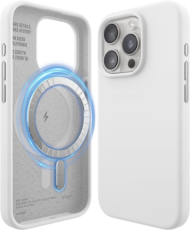 Elago Magnetic Liquid Silicone for iPhone 15 Pro MAX Case Cover Compatible with MagSafe Shockproof - White