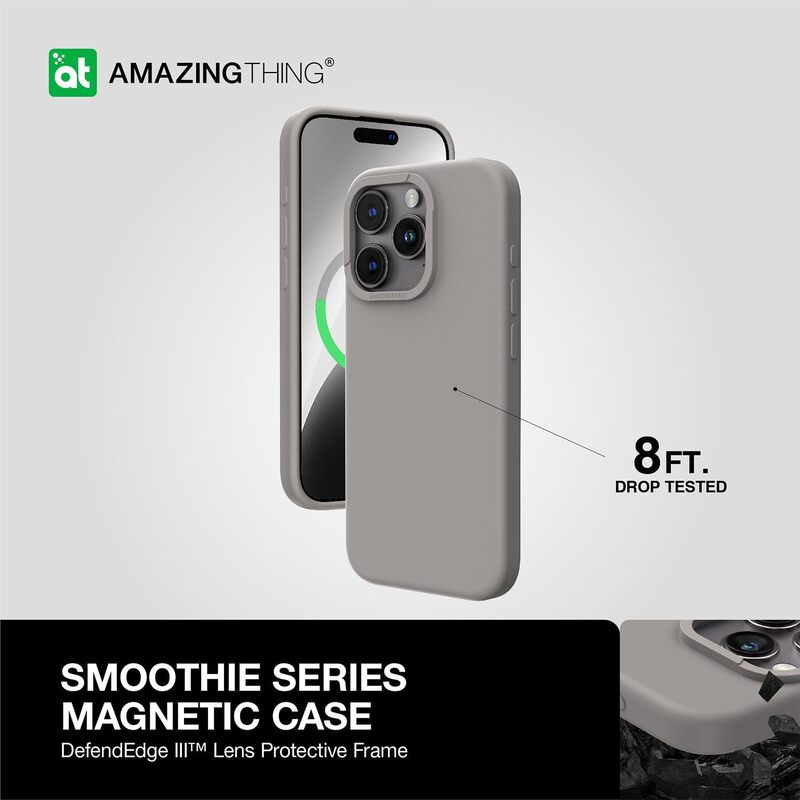 Amazing Thing Smoothie Mag Silicone MagSafe compatible iPhone 15 PRO Case Cover (8 Feet) Drop Proof - Grey