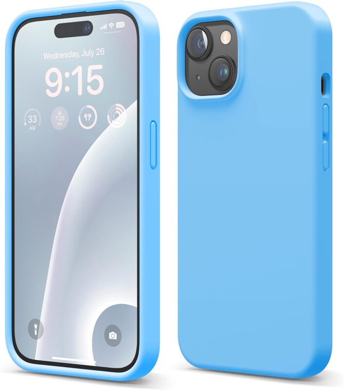 Elago Liquid Silicone for iPhone 15 Case Cover Full Body Protection, Shockproof, Slim, Anti-Scratch Soft Microfiber Lining - Ocean Blue