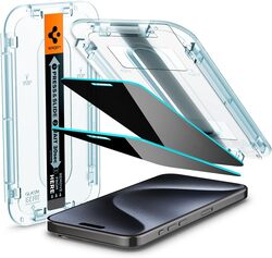 Spigen Glastr Ez Fit iPhone 15 PRO Privacy Screen Protector Premium Tempered Glass with Auto Align Technology - 2 Pack