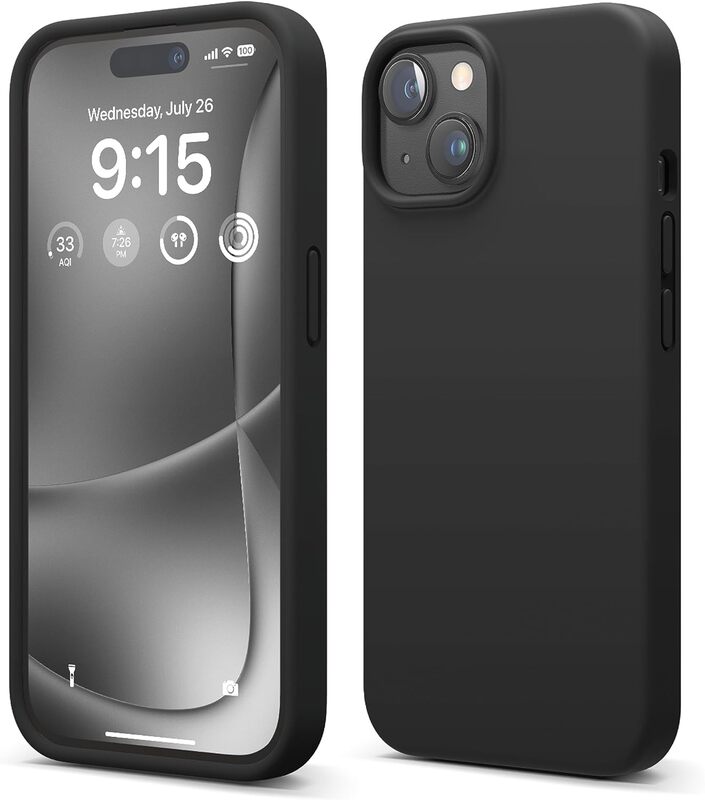 Elago Liquid Silicone for iPhone 15 Plus Case Cover Full Body Protection, Shockproof, Slim, Anti-Scratch Soft Microfiber Lining - Black