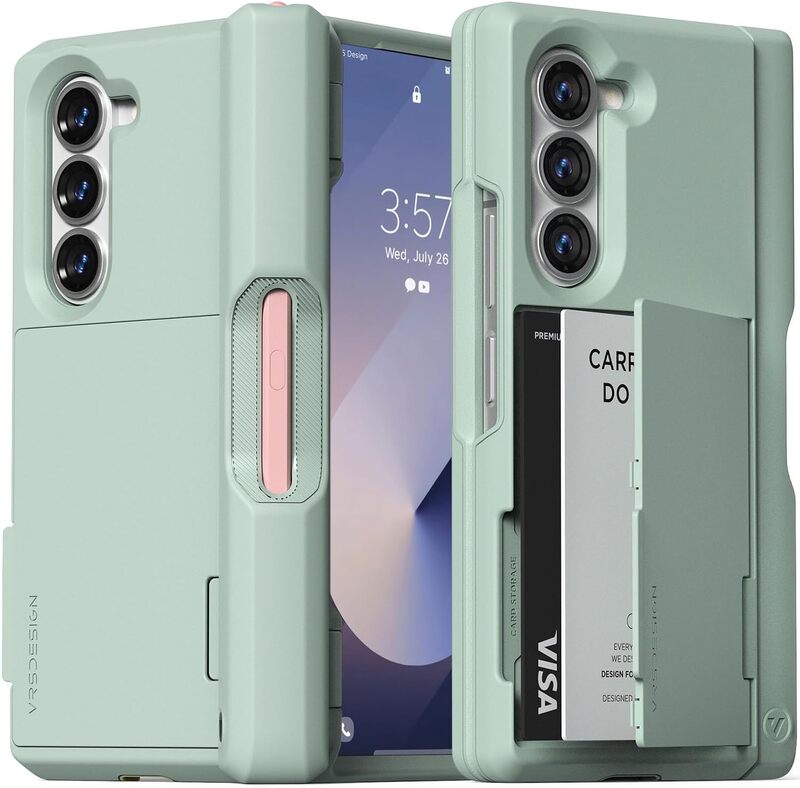 VRS Design Terra Guard Modern GO S for Samsung Galaxy Z Fold 6 case cover wallet with (2 Card Holder) compartment & (Hinge Protection) - Marine Green