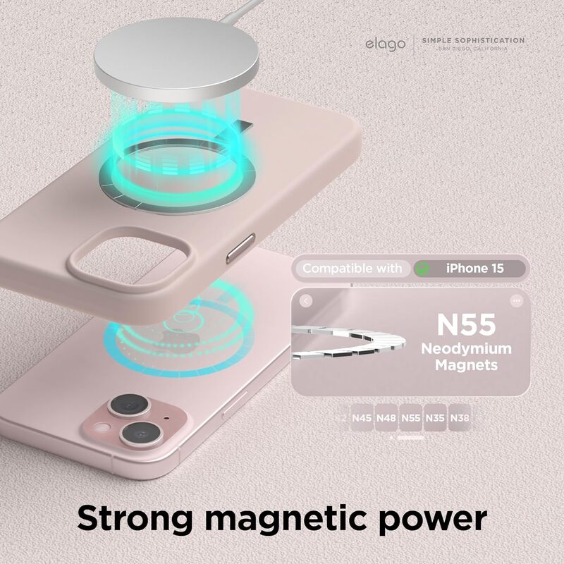 Elago Magnetic Liquid Silicone for iPhone 15 Case Cover Compatible with MagSafe Shockproof - Lovely Pink