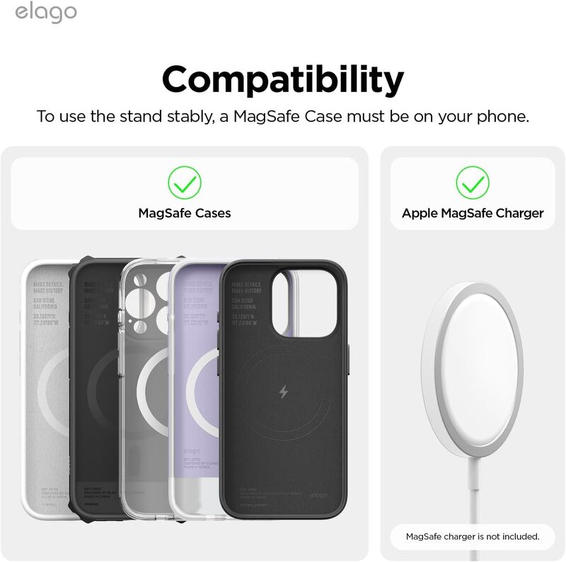 Elago MS M4 Charging Stand Compatible with MagSafe Charger Premium Silicone Stand Compatible with iPhone 15/14/13/12 Series - Classic White (Charging Cable Not Included)