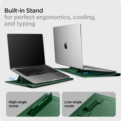 Spigen Laptop Sleeve Valentinus S 13 14 inch, compatible with MacBook Pro, Built in Magnetic Flap with (Foldable Stand) Leather Laptop Case, Laptop Pouch Bag - Jeju Green