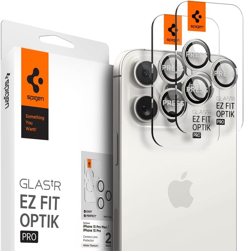 Spigen Glastr Ez Fit Optik PRO Camera Lens Screen Protector iPhone 15 Pro MAX and iPhone 15 PRO - White Titanium