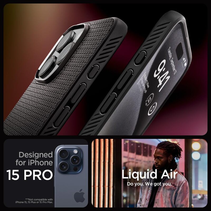 Spigen iPhone 15 Pro case cover Liquid Air - Matte Black