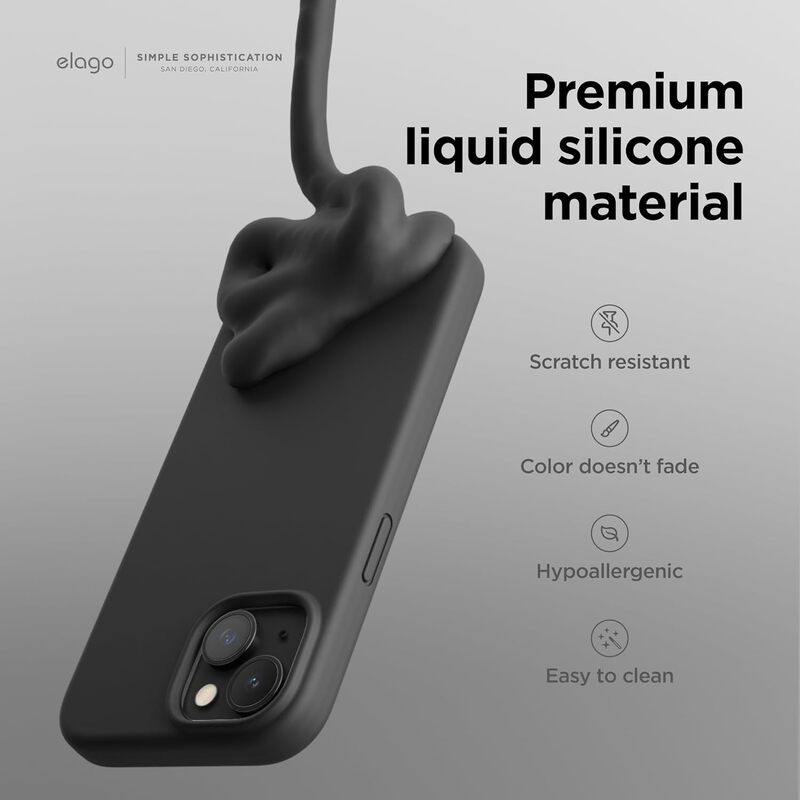 Elago Liquid Silicone for iPhone 15 PRO Case Cover Full Body Protection, Shockproof, Slim, Anti-Scratch Soft Microfiber Lining - Black