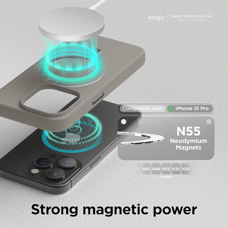 Elago Magnetic Liquid Silicone for iPhone 15 PRO Case Cover Compatible with MagSafe Shockproof - Medium Gray
