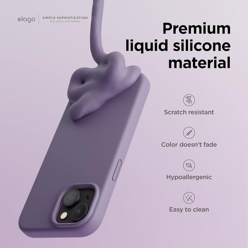 Elago Liquid Silicone for iPhone 15 PRO Case Cover Full Body Protection, Shockproof, Slim, Anti-Scratch Soft Microfiber Lining - Deep Lavender