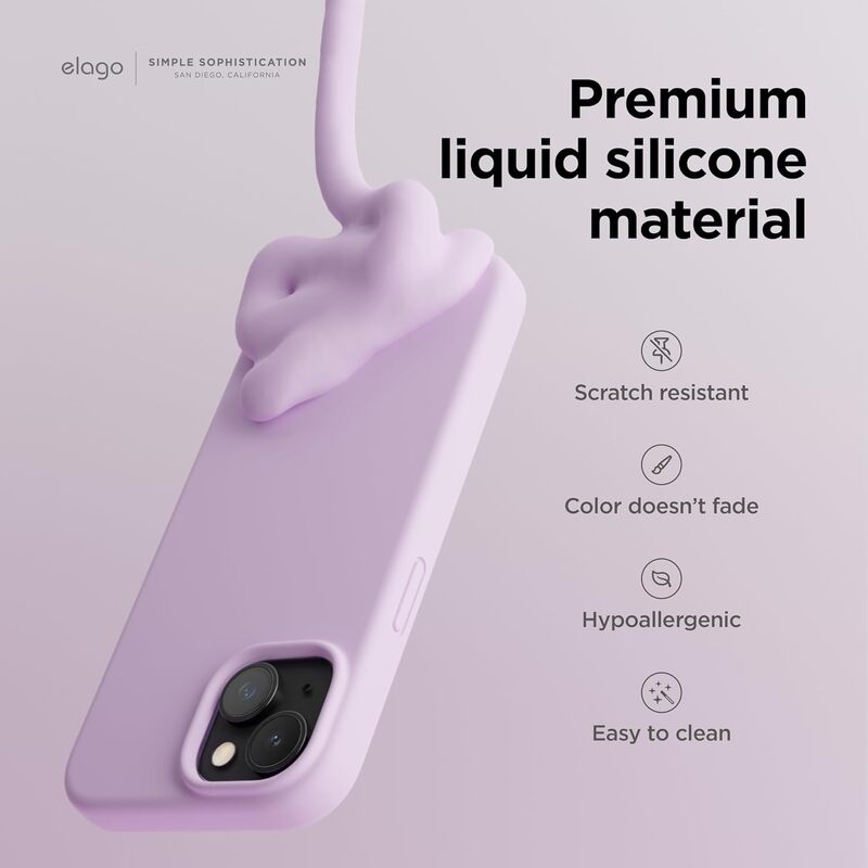 Elago Liquid Silicone for iPhone 15 Pro MAX Case Cover Full Body Protection, Shockproof, Slim, Anti-Scratch Soft Microfiber Lining - Light Lilac