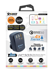 Xpower WC3Q3 Universal Wall Charger, Smart Travel Quick and 7.8A QC 3.0 USB 2.4A Fast Charge with Travel Adapters, Black