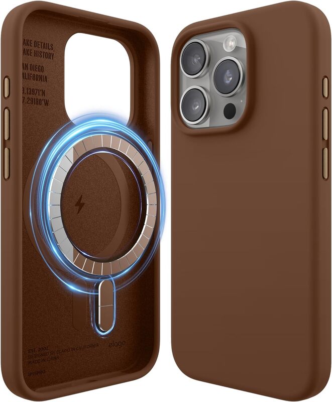 Elago Magnetic Liquid Silicone for iPhone 15 PRO Case Cover Compatible with MagSafe Shockproof - Brown