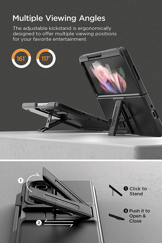 VRS Design Quick Stand Modern Pro for Samsung Galaxy Z Fold 4 Case Cover with Kickstand/Cover Screen Protector and S Pen Holder - Matte Black (S-Pen NOT included)