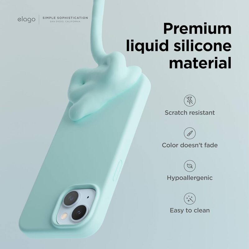 Elago Liquid Silicone for iPhone 15 PRO Case Cover Full Body Protection, Shockproof, Slim, Anti-Scratch Soft Microfiber Lining - Aqua Sky