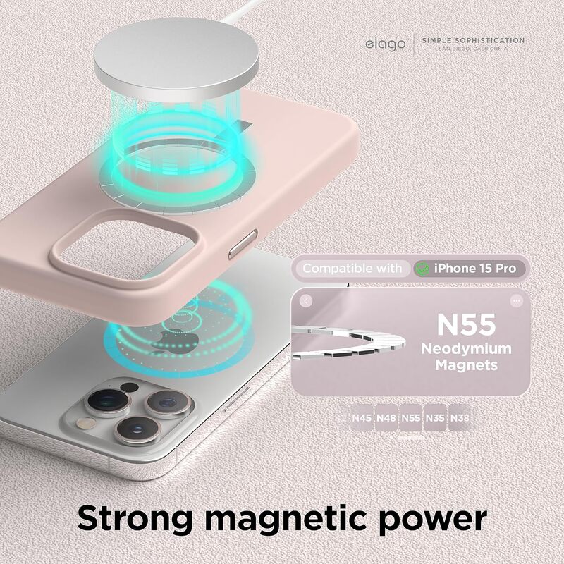 Elago Magnetic Liquid Silicone for iPhone 15 PRO Case Cover Compatible with MagSafe Shockproof - Lovely Pink