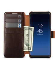 Vrs Design Samsung Galaxy S9 Layered Dandy Wallet Mobile Phone Flip Case Cover, Dark Brown