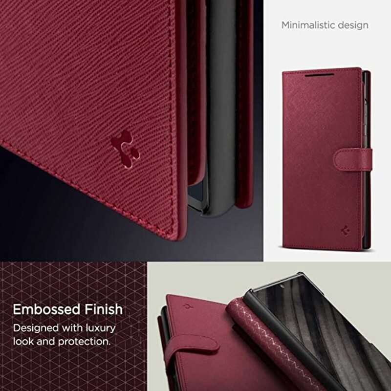 Spigen Wallet S Plus for Samsung Galaxy S23 Ultra Case Cover folio (7 Cards + Cash) - Burgundy