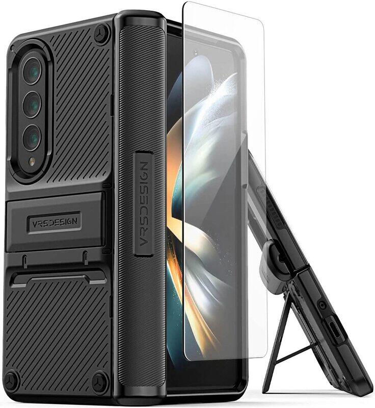 

VRS Design Quick Stand Active for Samsung Galaxy Z Fold 4 Case Cover with Multi Angle Kickstand and Cover Screen Protector- Matte Black