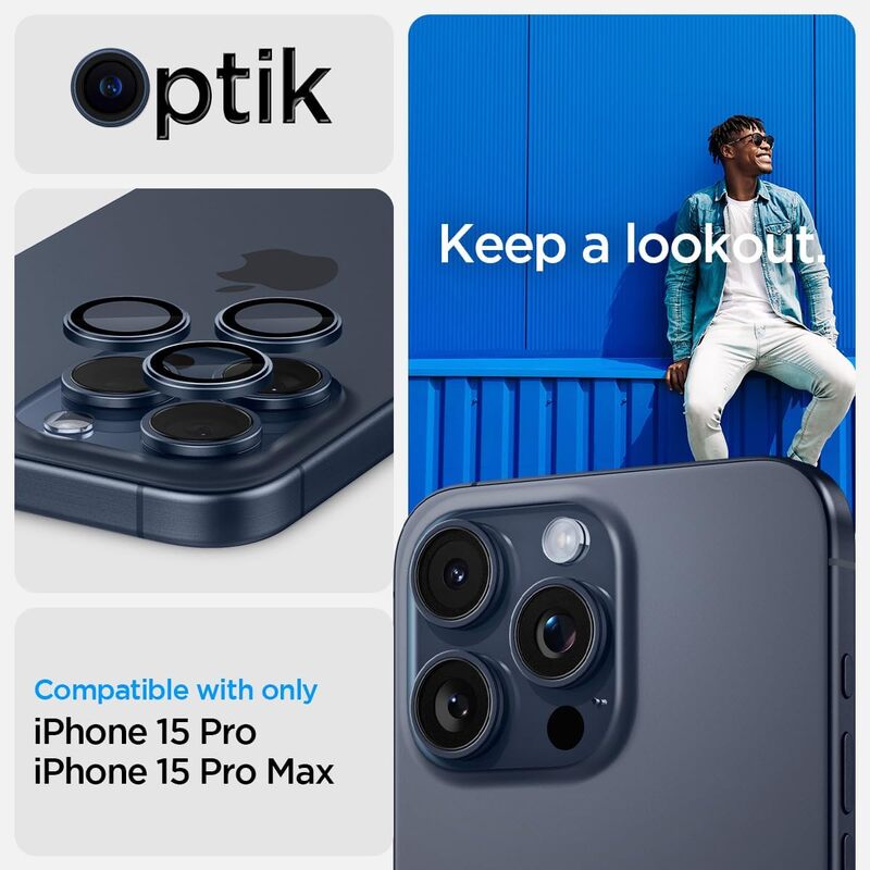 Spigen Glastr Ez Fit Optik PRO Camera Lens Screen Protector iPhone 15 Pro MAX and iPhone 15 PRO - Blue Titanium