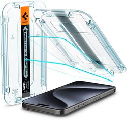 Spigen Glastr Ez Fit iPhone 15 PRO Screen Protector Premium Tempered Glass - Case Friendly with Sensor Protection (2 Pack)