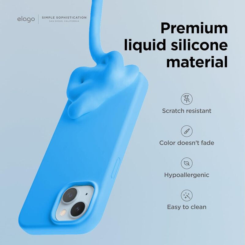 Elago Liquid Silicone for iPhone 15 Pro MAX Case Cover Full Body Protection, Shockproof, Slim, Anti-Scratch Soft Microfiber Lining - Ocean Blue