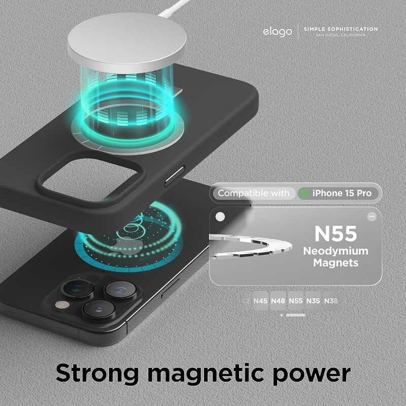 Elago Magnetic Liquid Silicone for iPhone 15 PRO Case Cover Compatible with MagSafe Shockproof - Black