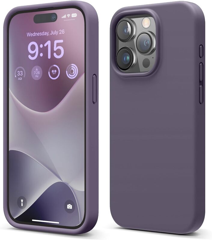 Elago Liquid Silicone for iPhone 15 Pro MAX Case Cover Full Body Protection, Shockproof, Slim, Anti-Scratch Soft Microfiber Lining - Deep Lavender