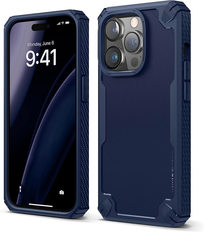 Elago Armor for iPhone 14 Pro Military Grade Case Cover with Carbon Fiber Patern - Jean Indigo