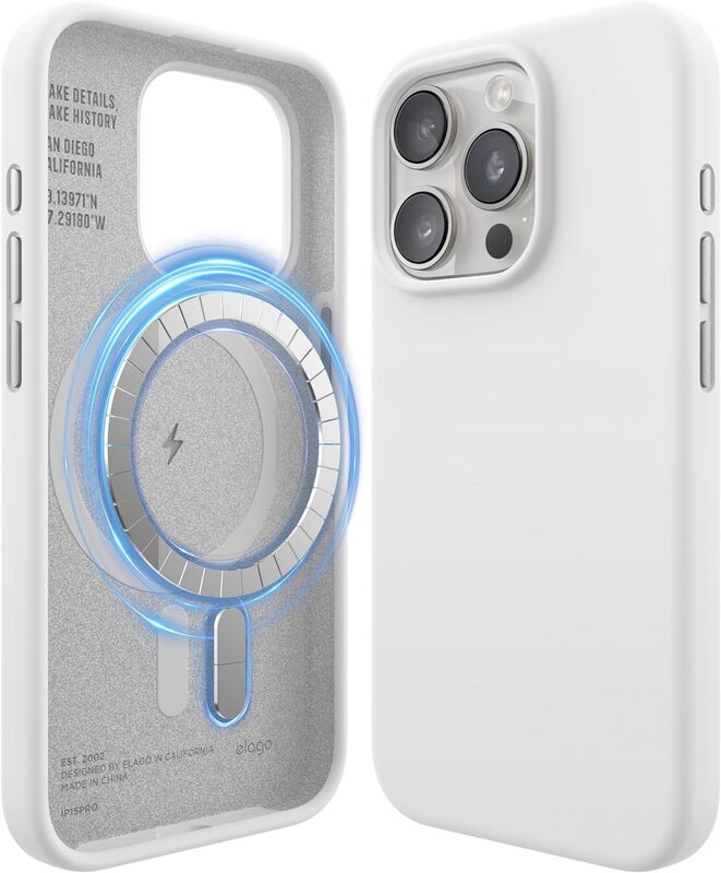 Elago Magnetic Liquid Silicone for iPhone 15 PRO Case Cover Compatible with MagSafe Shockproof - White