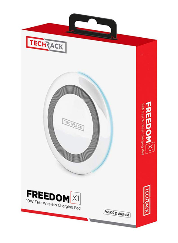 TechRack Freedom X1 Universal Wireless Charging Pad, 10W with Fast Qi Technology, White