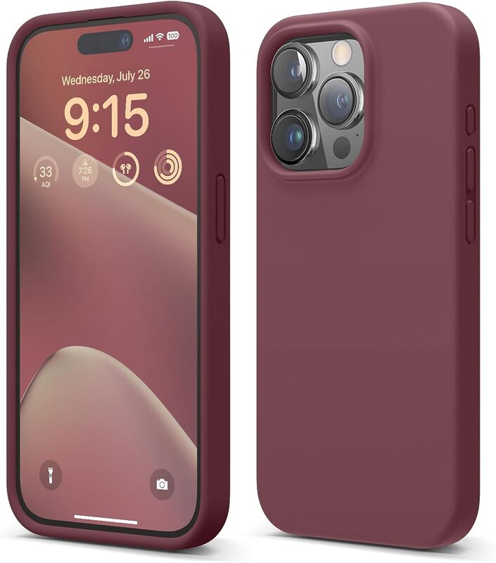 Elago Liquid Silicone for iPhone 15 PRO Case Cover Full Body Protection, Shockproof, Slim, Anti-Scratch Soft Microfiber Lining - Burgundy