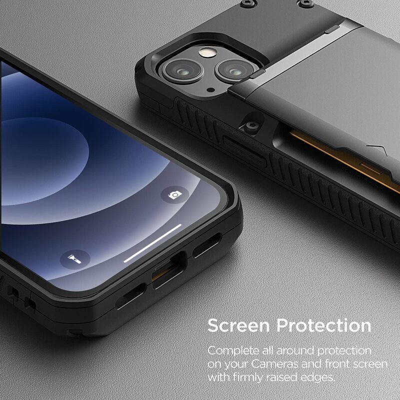 VRS Design Damda Glide PRO iPhone 13 case cover wallet (Semi Automatic) slider Credit card holder Slot (3-4 cards) - Black