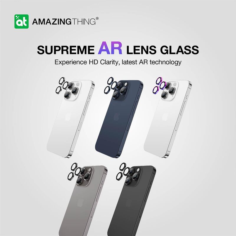 Amazing Thing iPhone 15 Pro and iPhone 15 Pro MAX Camera Lens Protector Supreme Tempered Glass Aluminum AR Lens Defender - Blue