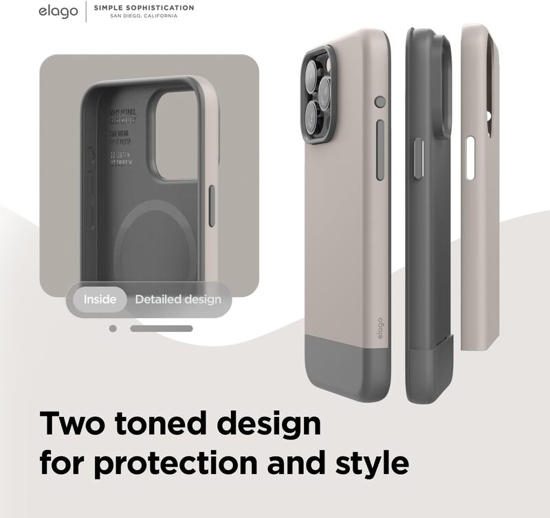 Elago Glide Magnetic for iPhone 15 Pro Case Cover Magsafe Compatible Slim Shockproof Full Body Protection - Stone & Medium Grey