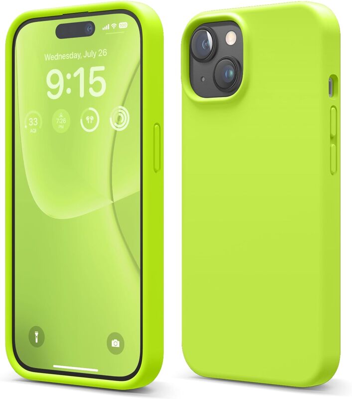 Elago Liquid Silicone for iPhone 15 Case Cover Full Body Protection, Shockproof, Slim, Anti-Scratch Soft Microfiber Lining - Lime Green