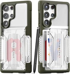 VRS Design Neo Flip Active for Samsung Galaxy S23 Ultra Case Cover Wallet (Semi Automatic Snap door) Credit Card Holder Slot (2 Cards) - Moss Green Crystal