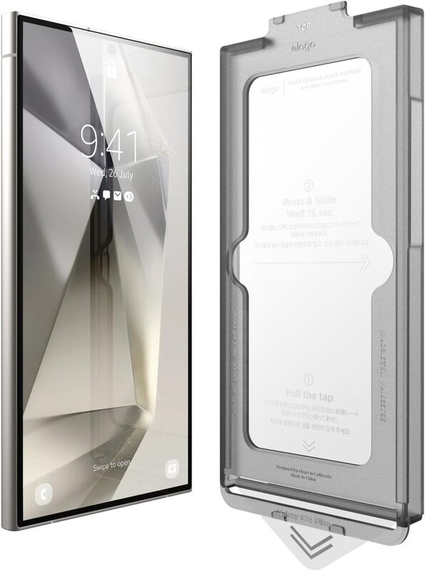 elago Samsung Galaxy S24 ULTRA Screen Protector Tempered Glass 9H Shatter Proof Crystal Clear with Pull-N-Go easy Install Tray