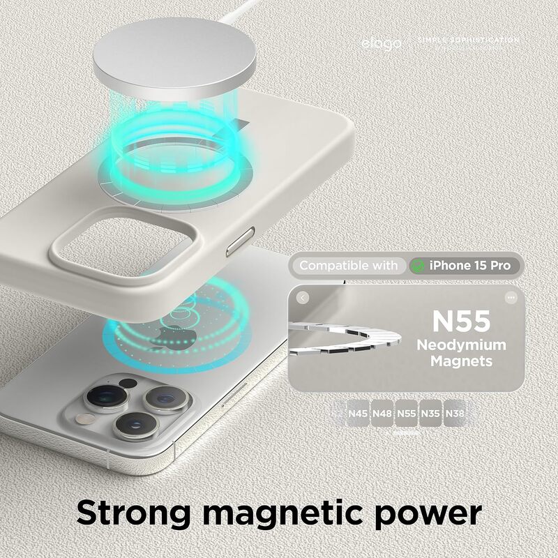 Elago Magnetic Liquid Silicone for iPhone 15 PRO Case Cover Compatible with MagSafe Shockproof - Stone