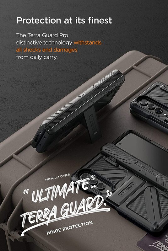 VRS Design Terra Guard Ultimate Samsung Galaxy Z Fold 4 Case Cover with Kickstand & Screen Protector- Matte Black