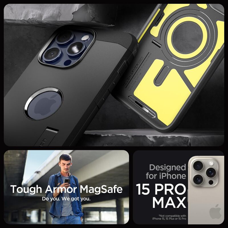 Spigen iPhone 15 Pro Max case cover Tough Armor MagFit compatible with MagSafe - Black